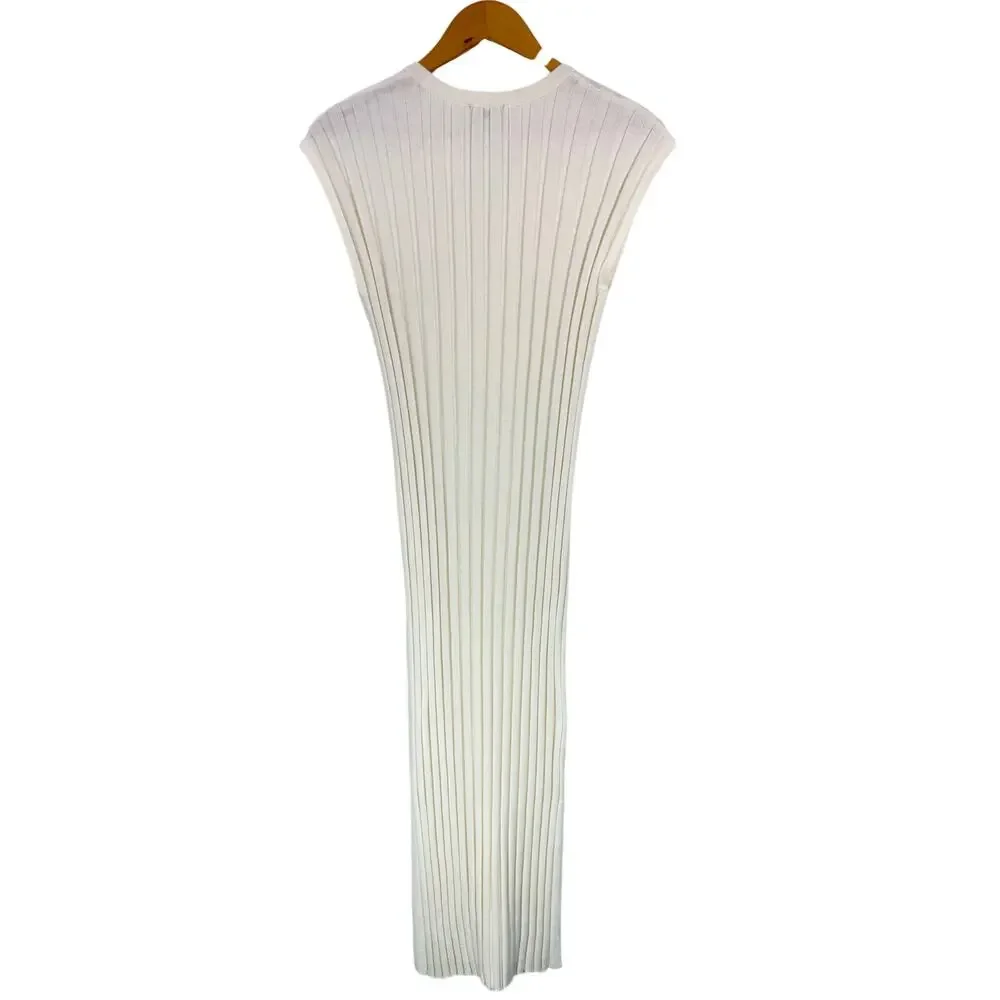 Rails Ashley Rib-Knit Midi Dress Cream Sleeveless Stretch Cotton Blend Size M
